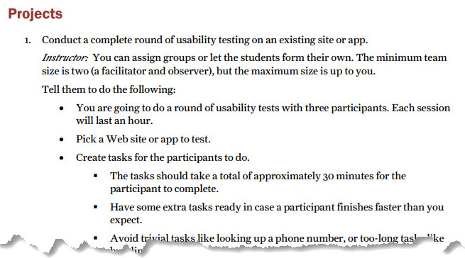 Sample of projects from Instructor's Guide